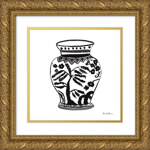 Chinoiserie IV Black Gold Ornate Wood Framed Art Print with Double Matting by Zaman, Farida