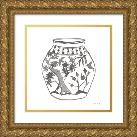 Chinoiserie VII Gray Gold Ornate Wood Framed Art Print with Double Matting by Zaman, Farida