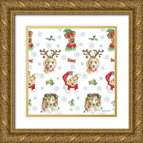 Holiday Paws Step 01A Gold Ornate Wood Framed Art Print with Double Matting by Grove, Beth