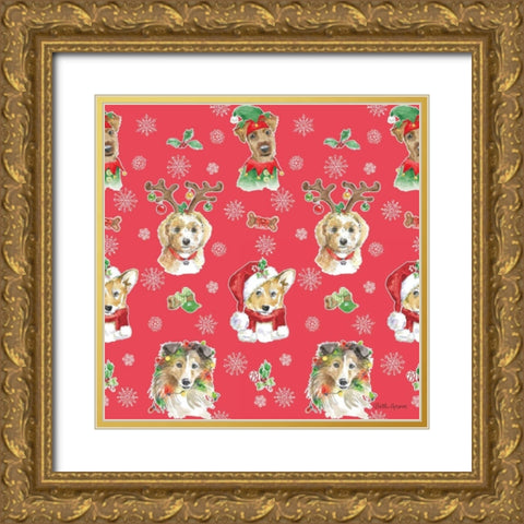 Holiday Paws Step 01C Gold Ornate Wood Framed Art Print with Double Matting by Grove, Beth