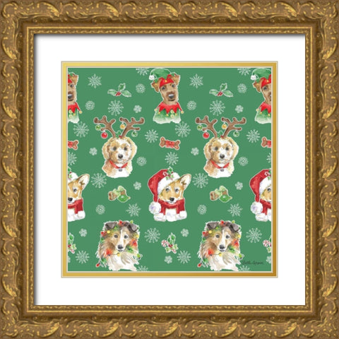 Holiday Paws Step 01D Gold Ornate Wood Framed Art Print with Double Matting by Grove, Beth
