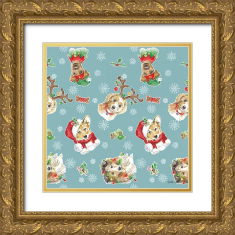 Holiday Paws Step 02B Gold Ornate Wood Framed Art Print with Double Matting by Grove, Beth