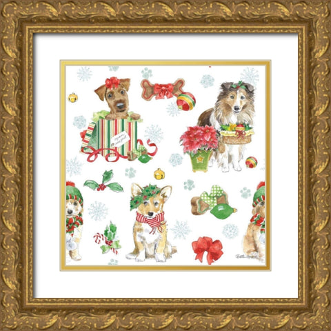 Holiday Paws Step 03A Gold Ornate Wood Framed Art Print with Double Matting by Grove, Beth