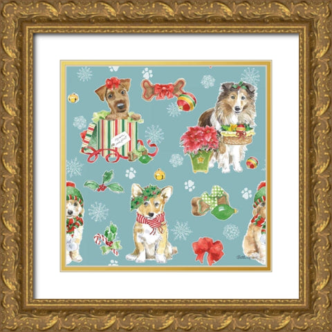 Holiday Paws Step 03B Gold Ornate Wood Framed Art Print with Double Matting by Grove, Beth