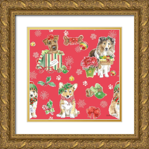 Holiday Paws Step 03C Gold Ornate Wood Framed Art Print with Double Matting by Grove, Beth
