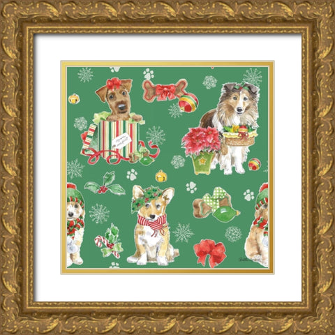 Holiday Paws Step 03D Gold Ornate Wood Framed Art Print with Double Matting by Grove, Beth