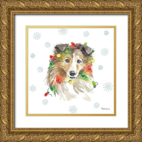 Holiday Paws IX Gold Ornate Wood Framed Art Print with Double Matting by Grove, Beth