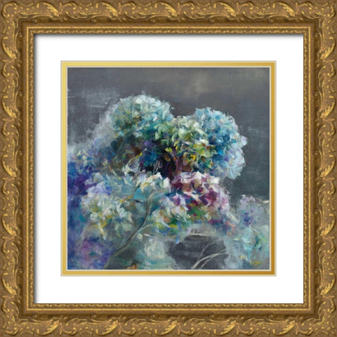 Abstract Hydrangea Dark Gold Ornate Wood Framed Art Print with Double Matting by Nai, Danhui