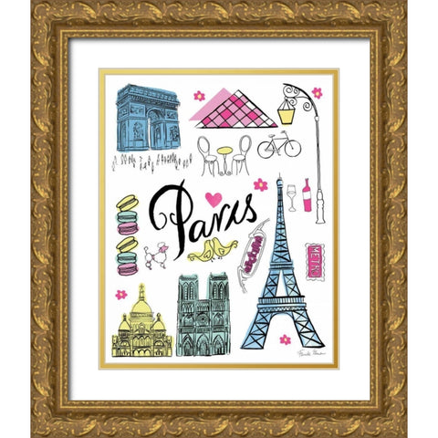 Travel Paris White Gold Ornate Wood Framed Art Print with Double Matting by Zaman, Farida
