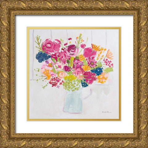 Bouquet for You Bright Gold Ornate Wood Framed Art Print with Double Matting by Zaman, Farida
