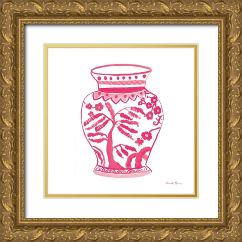 Chinoiserie IV Pink Gold Ornate Wood Framed Art Print with Double Matting by Zaman, Farida
