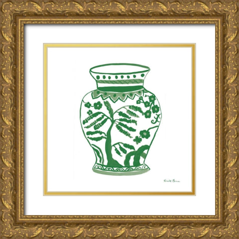 Chinoiserie IV Green Gold Ornate Wood Framed Art Print with Double Matting by Zaman, Farida