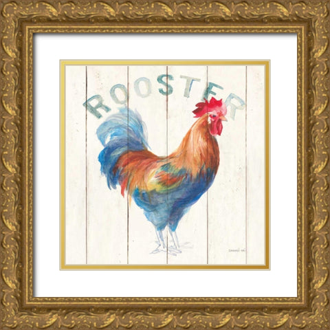 Rooster Gold Ornate Wood Framed Art Print with Double Matting by Nai, Danhui