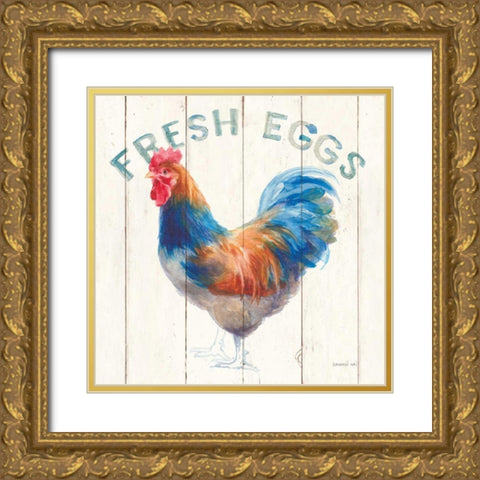 Fresh Eggs Hen Gold Ornate Wood Framed Art Print with Double Matting by Nai, Danhui