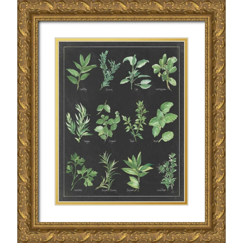 Herb Chart on Black White Border Gold Ornate Wood Framed Art Print with Double Matting by Paschke, Chris