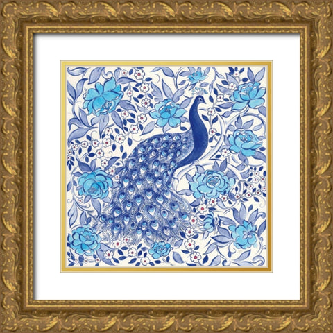 Peacock Garden III Gold Ornate Wood Framed Art Print with Double Matting by Thomas, Miranda