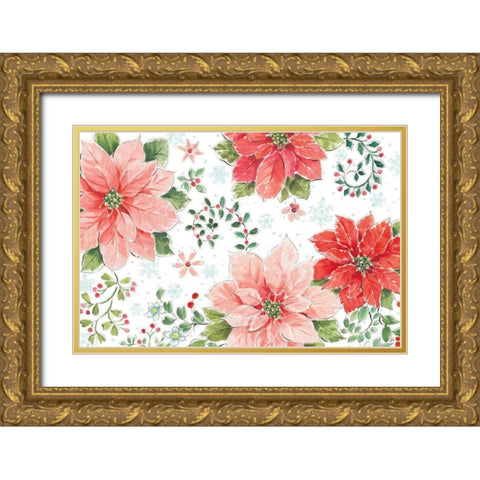 Country Poinsettias I Gold Ornate Wood Framed Art Print with Double Matting by Brissonnet, Daphne