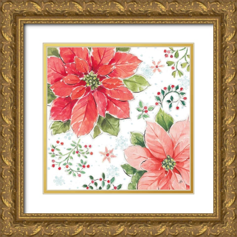 Country Poinsettias III Gold Ornate Wood Framed Art Print with Double Matting by Brissonnet, Daphne