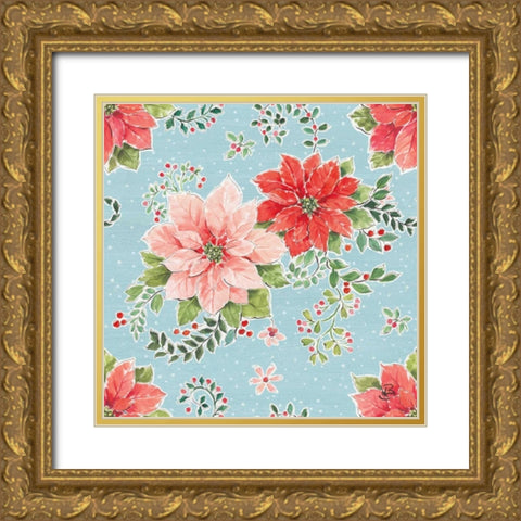 Country Poinsettias Step 01B Gold Ornate Wood Framed Art Print with Double Matting by Brissonnet, Daphne