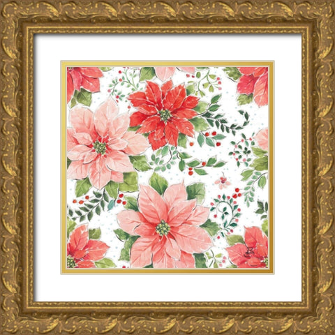 Country Poinsettias Step 02A Gold Ornate Wood Framed Art Print with Double Matting by Brissonnet, Daphne