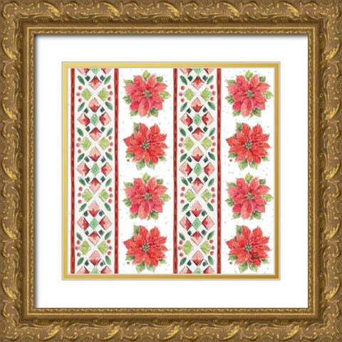 Country Poinsettias Step 06A Gold Ornate Wood Framed Art Print with Double Matting by Brissonnet, Daphne