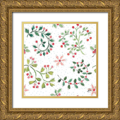 Country Poinsettias Step 07A Gold Ornate Wood Framed Art Print with Double Matting by Brissonnet, Daphne