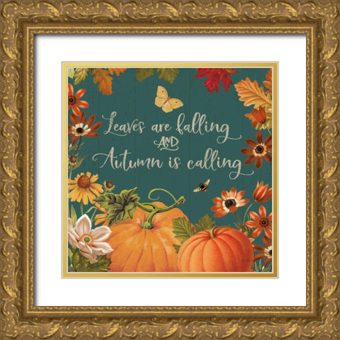Fall Garden III Teal Gold Ornate Wood Framed Art Print with Double Matting by Pertiet, Katie