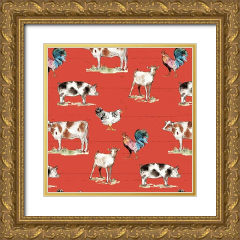 Down on the Farm Step 01B Gold Ornate Wood Framed Art Print with Double Matting by Tavoletti, Anne