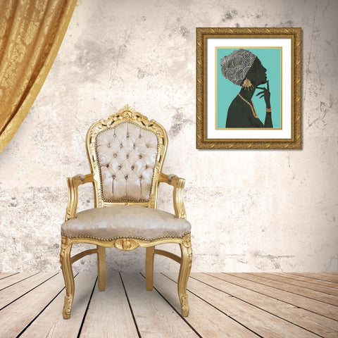 Graceful Majesty I Turquoise Crop Gold Ornate Wood Framed Art Print with Double Matting by Adams, Emily