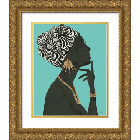 Graceful Majesty I Turquoise Crop Gold Ornate Wood Framed Art Print with Double Matting by Adams, Emily