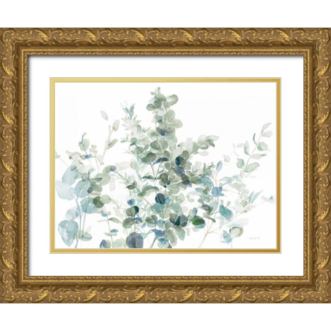 Eucalyptus I Cool Gold Ornate Wood Framed Art Print with Double Matting by Nai, Danhui