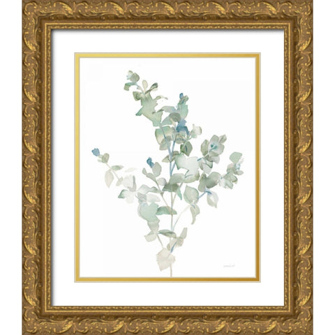 Eucalyptus II Cool Gold Ornate Wood Framed Art Print with Double Matting by Nai, Danhui