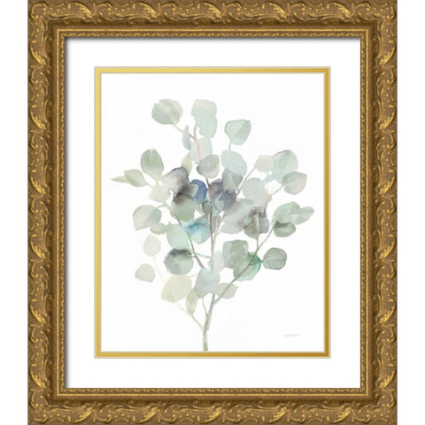 Eucalyptus III Cool Gold Ornate Wood Framed Art Print with Double Matting by Nai, Danhui