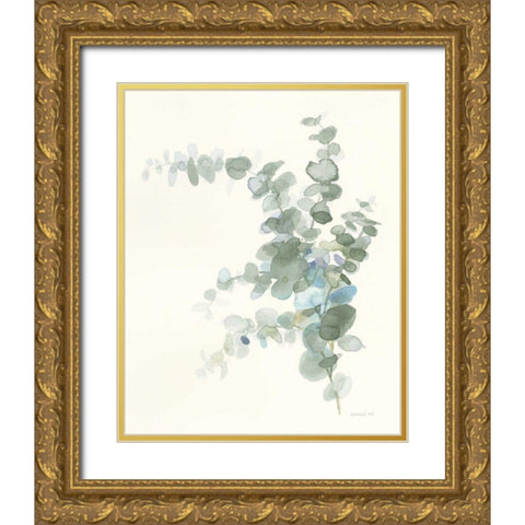 Scented Sprig III Cool Gold Ornate Wood Framed Art Print with Double Matting by Nai, Danhui