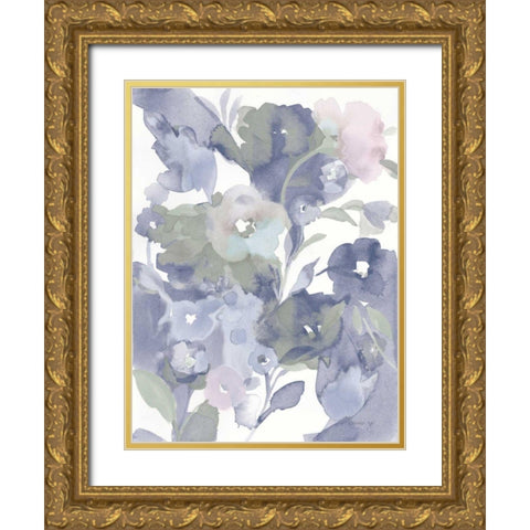 Jewel Garden I Blue Gold Ornate Wood Framed Art Print with Double Matting by Nai, Danhui