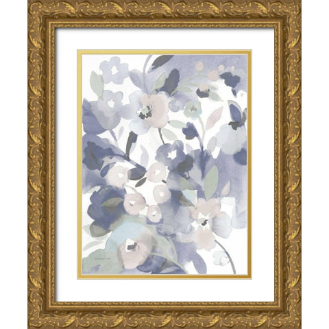 Jewel Garden II Blue Gold Ornate Wood Framed Art Print with Double Matting by Nai, Danhui