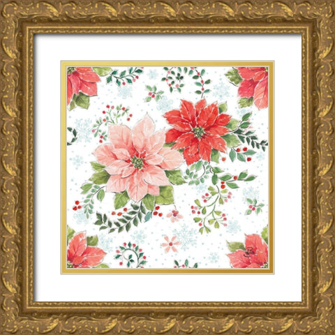 Country Poinsettias Step 01C Gold Ornate Wood Framed Art Print with Double Matting by Brissonnet, Daphne