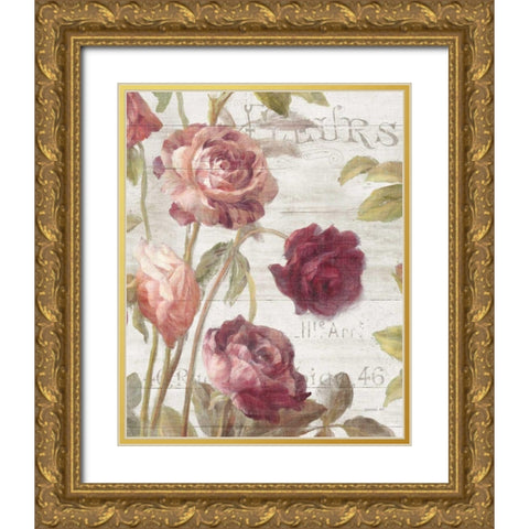 French Roses II Gold Ornate Wood Framed Art Print with Double Matting by Nai, Danhui