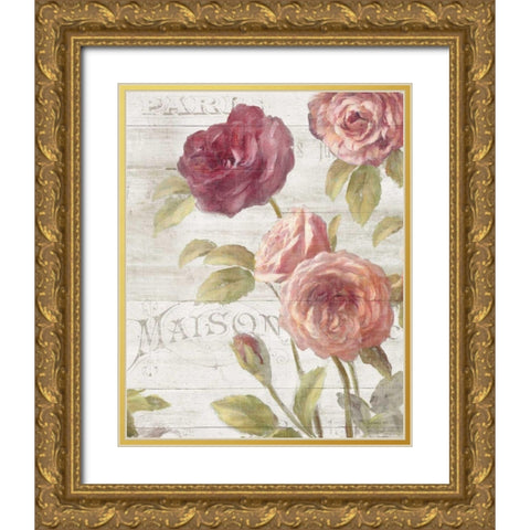 French Roses III Gold Ornate Wood Framed Art Print with Double Matting by Nai, Danhui