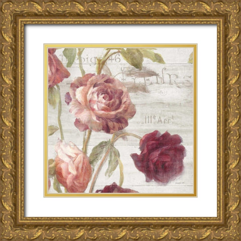 French Roses IV Gold Ornate Wood Framed Art Print with Double Matting by Nai, Danhui