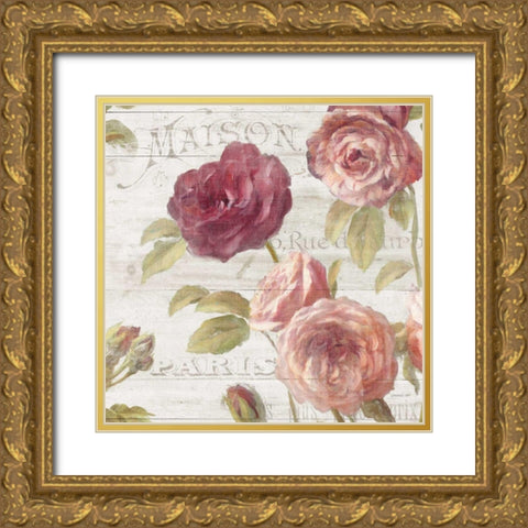 French Roses V Gold Ornate Wood Framed Art Print with Double Matting by Nai, Danhui