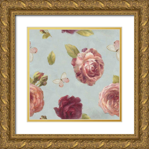 French Roses Pattern IA Gold Ornate Wood Framed Art Print with Double Matting by Nai, Danhui