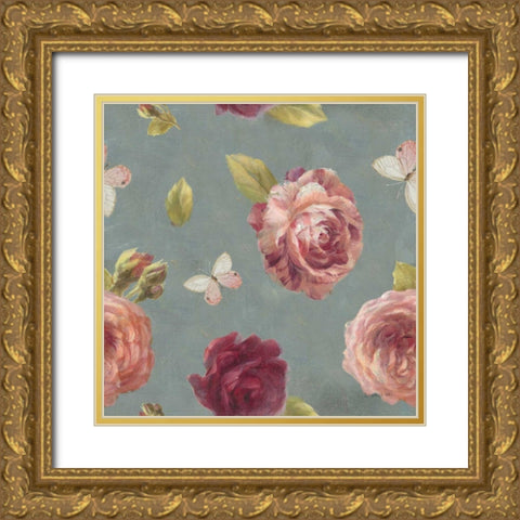 French Roses Pattern IB Gold Ornate Wood Framed Art Print with Double Matting by Nai, Danhui