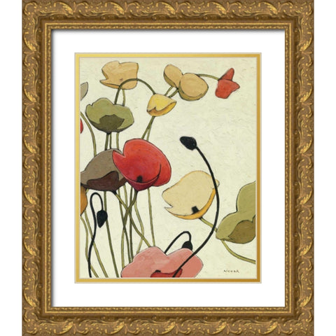 Pavots Ondule II Gold Ornate Wood Framed Art Print with Double Matting by Novak, Shirley