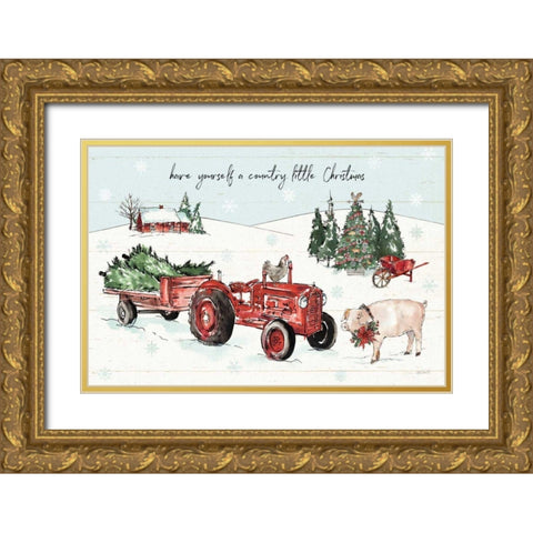Holiday on the Farm I with Headlights Gold Ornate Wood Framed Art Print with Double Matting by Tavoletti, Anne