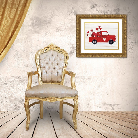 Rustic Valentine Truck Gold Ornate Wood Framed Art Print with Double Matting by McKenna, Kathleen Parr
