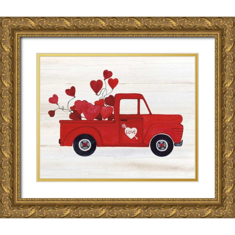 Rustic Valentine Truck Gold Ornate Wood Framed Art Print with Double Matting by McKenna, Kathleen Parr