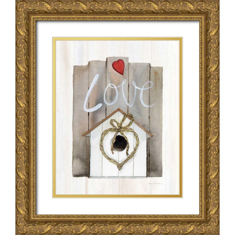 Rustic Valentine Birdhouse Gold Ornate Wood Framed Art Print with Double Matting by McKenna, Kathleen Parr