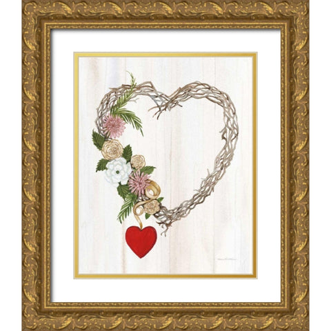 Rustic Valentine Heart Wreath I Gold Ornate Wood Framed Art Print with Double Matting by McKenna, Kathleen Parr