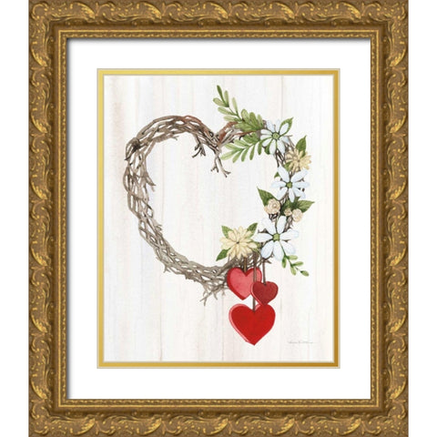 Rustic Valentine Heart Wreath II Gold Ornate Wood Framed Art Print with Double Matting by McKenna, Kathleen Parr